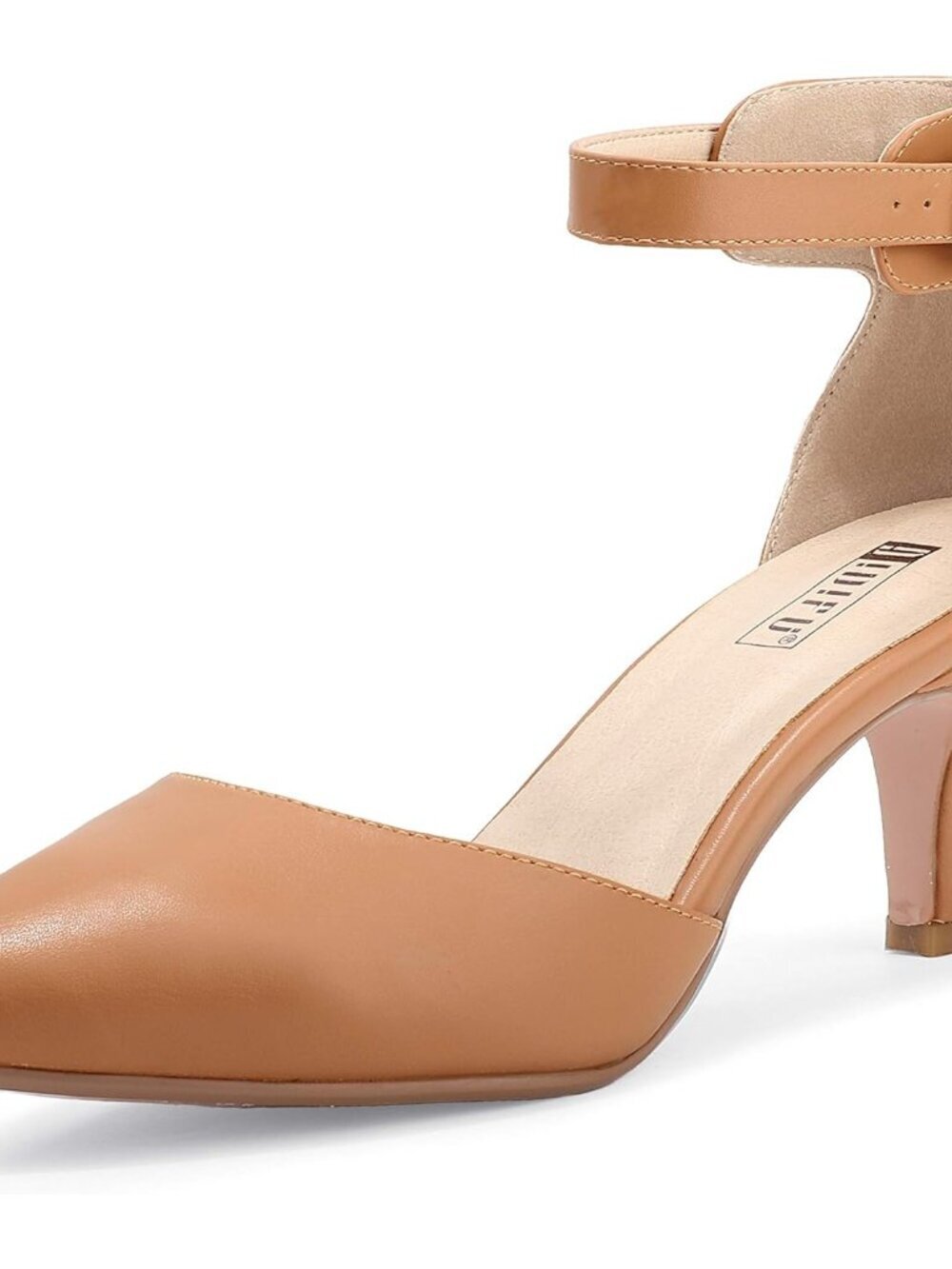 Women's Dark Nude Pu Pumps Low Kitten Heels Pointed Closed Toe Shoes Strap